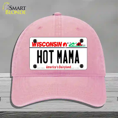 Hot Mama Wisconsin Novelty License Plate Hat Unconstructed Cotton / Pink