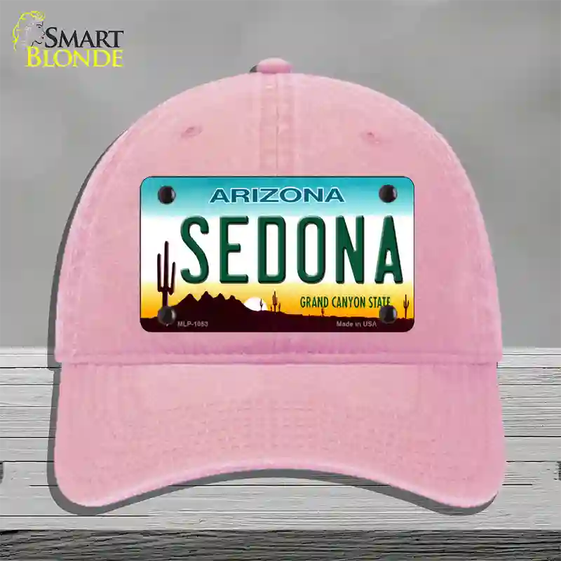 Sedona Arizona Novelty License Plate Hat Unconstructed Cotton / Pink