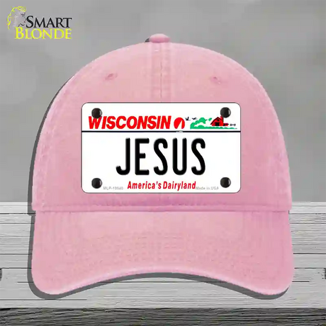 Jesus Wisconsin Novelty License Plate Hat Unconstructed Cotton / Pink