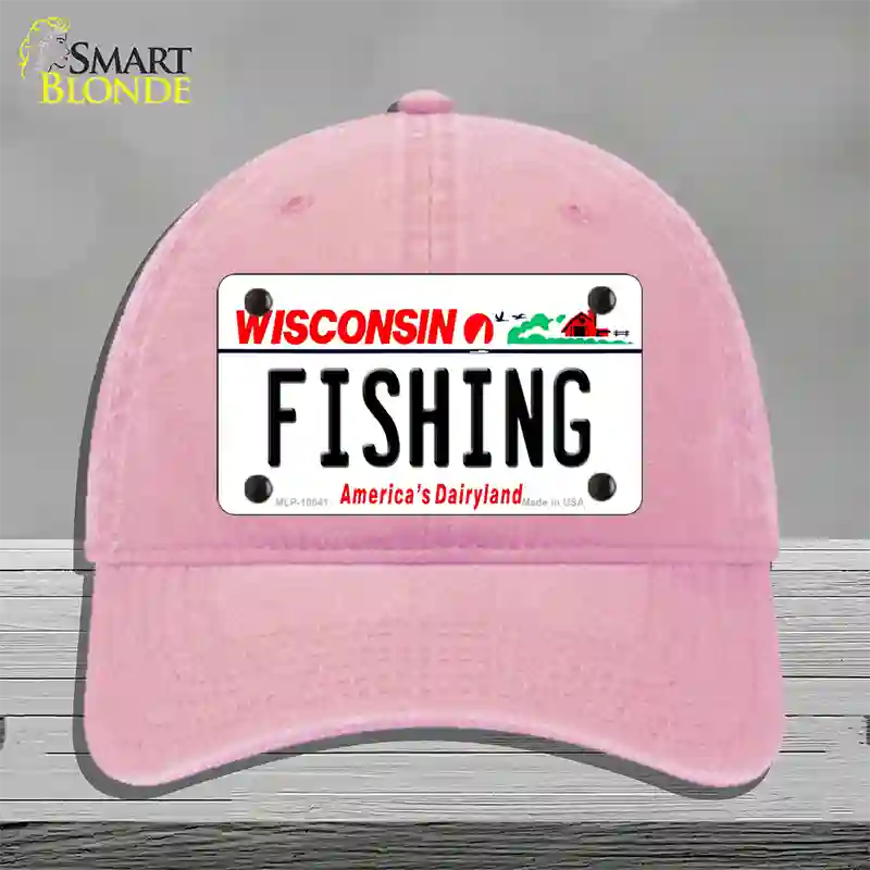 Fishing Wisconsin Novelty License Plate Hat Unconstructed Cotton / Pink