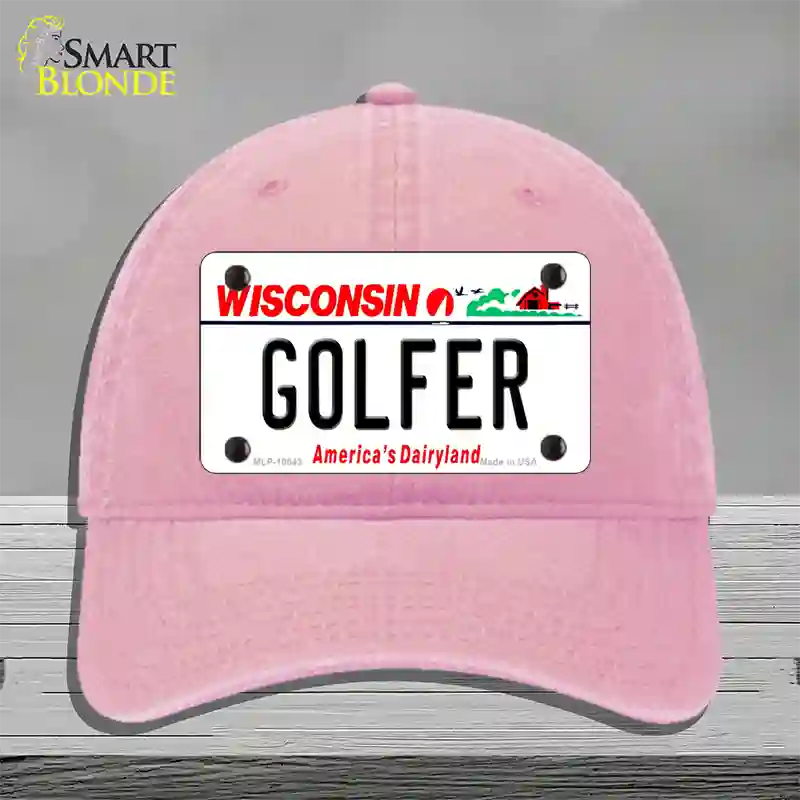 Golfer Wisconsin Novelty License Plate Hat Unconstructed Cotton / Pink