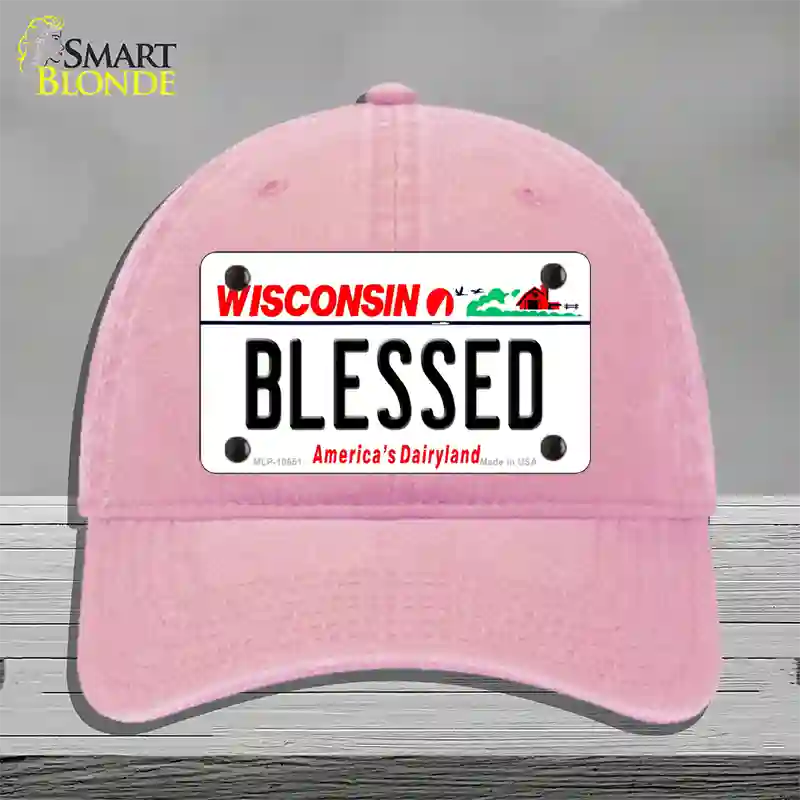 Blessed Wisconsin Novelty License Plate Hat Unconstructed Cotton / Pink