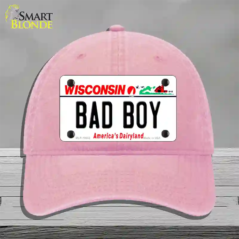 Bad Boy Wisconsin Novelty License Plate Hat Unconstructed Cotton / Pink