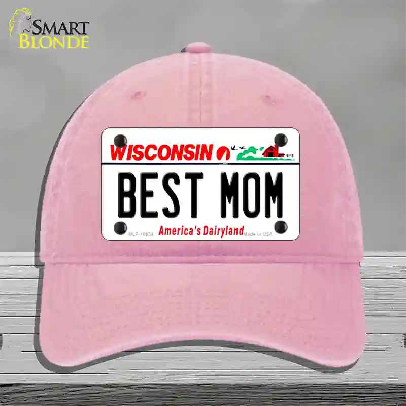 Best Mom Wisconsin Novelty License Plate Hat Unconstructed Cotton / Pink