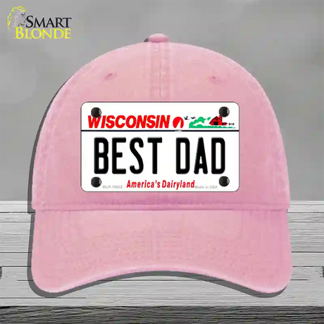 Best Dad Wisconsin Novelty License Plate Hat Unconstructed Cotton / Pink