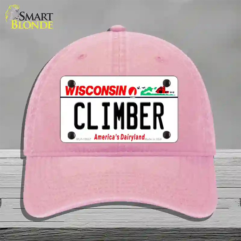 Climber Wisconsin Novelty License Plate Hat Unconstructed Cotton / Pink