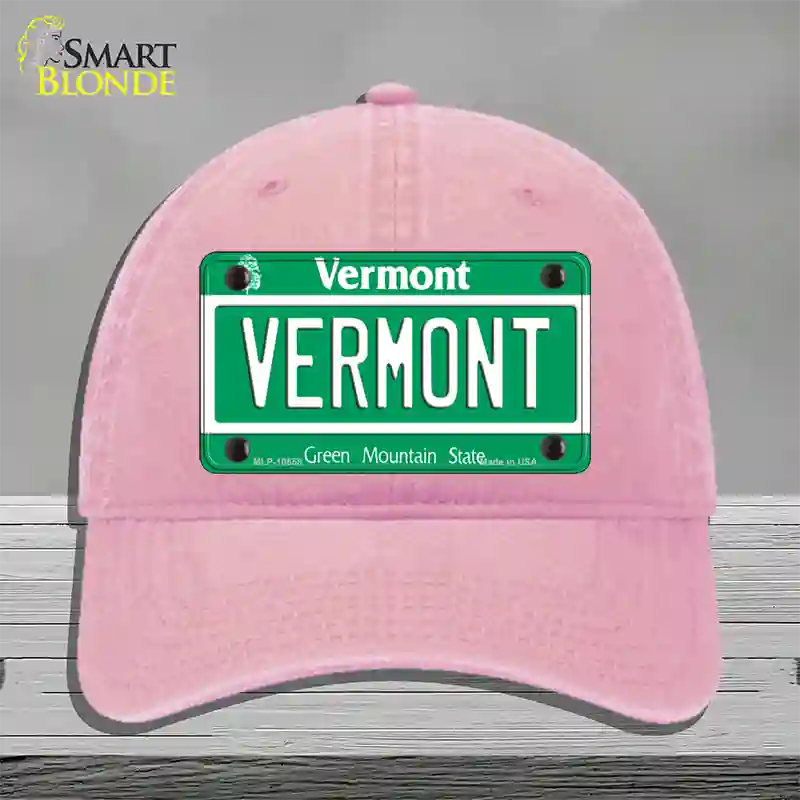 Vermont Green Mountain State Novelty License Plate Hat Unconstructed Cotton / Pink