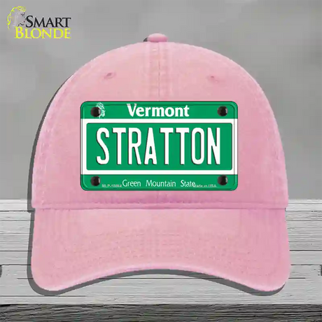 Stratton Vermont Novelty License Plate Hat Unconstructed Cotton / Pink