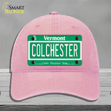 Colchester Vermont Novelty License Plate Hat Unconstructed Cotton / Pink