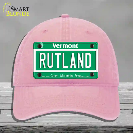 Rutland Vermont Novelty License Plate Hat Unconstructed Cotton / Pink