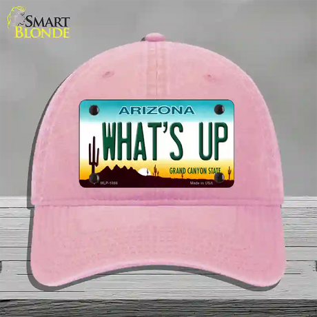 Whats Up Novelty License Plate Hat Unconstructed Cotton / Pink