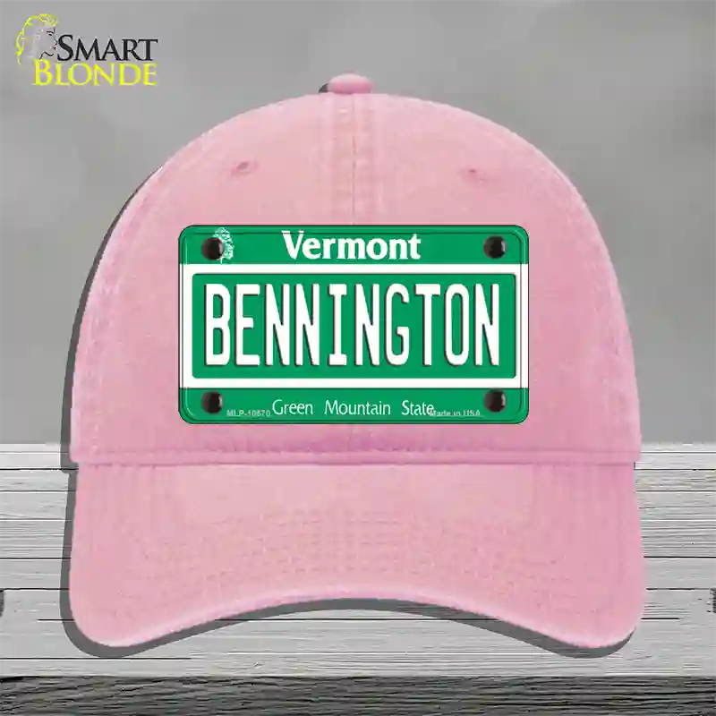 Bennington Vermont Novelty License Plate Hat Unconstructed Cotton / Pink