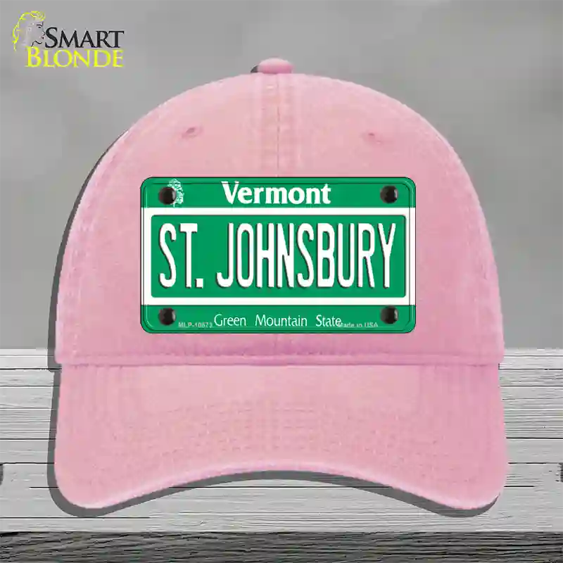 St Johnsbury Vermont Novelty License Plate Hat Unconstructed Cotton / Pink