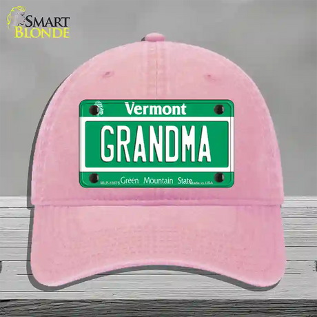 Grandma Vermont Novelty License Plate Hat Unconstructed Cotton / Pink