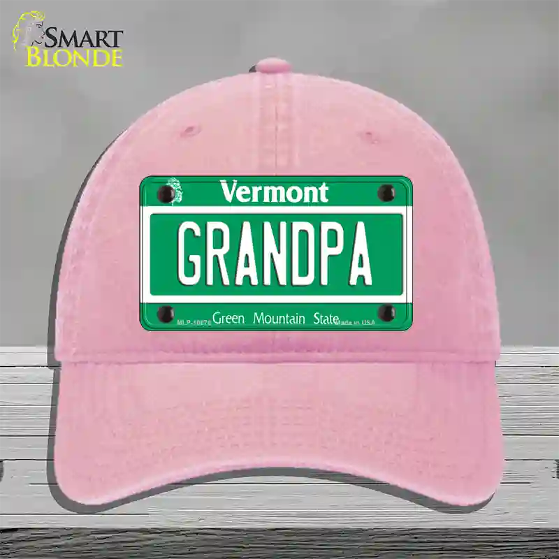 Grandpa Vermont Novelty License Plate Hat Unconstructed Cotton / Pink