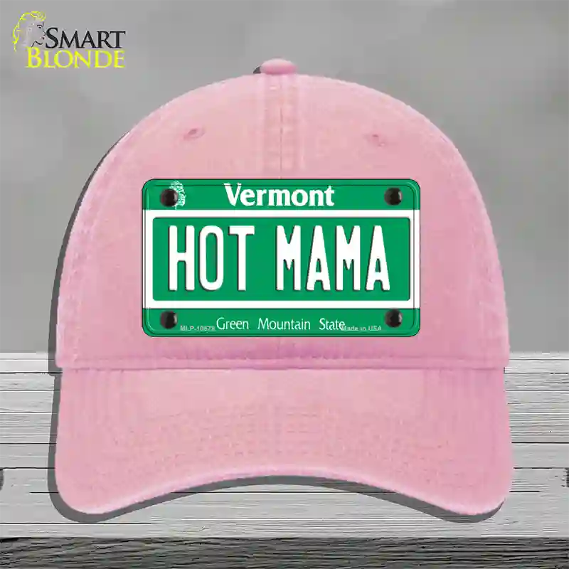 Hot Mama Vermont Novelty License Plate Hat Unconstructed Cotton / Pink