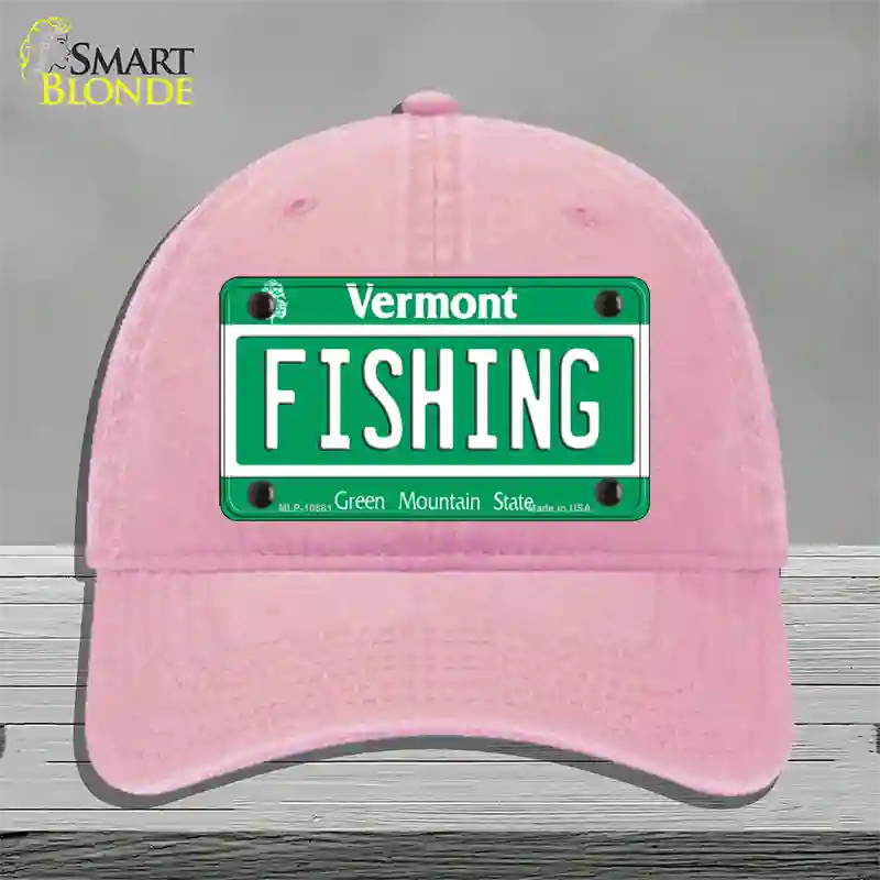 Fishing Vermont Novelty License Plate Hat Unconstructed Cotton / Pink