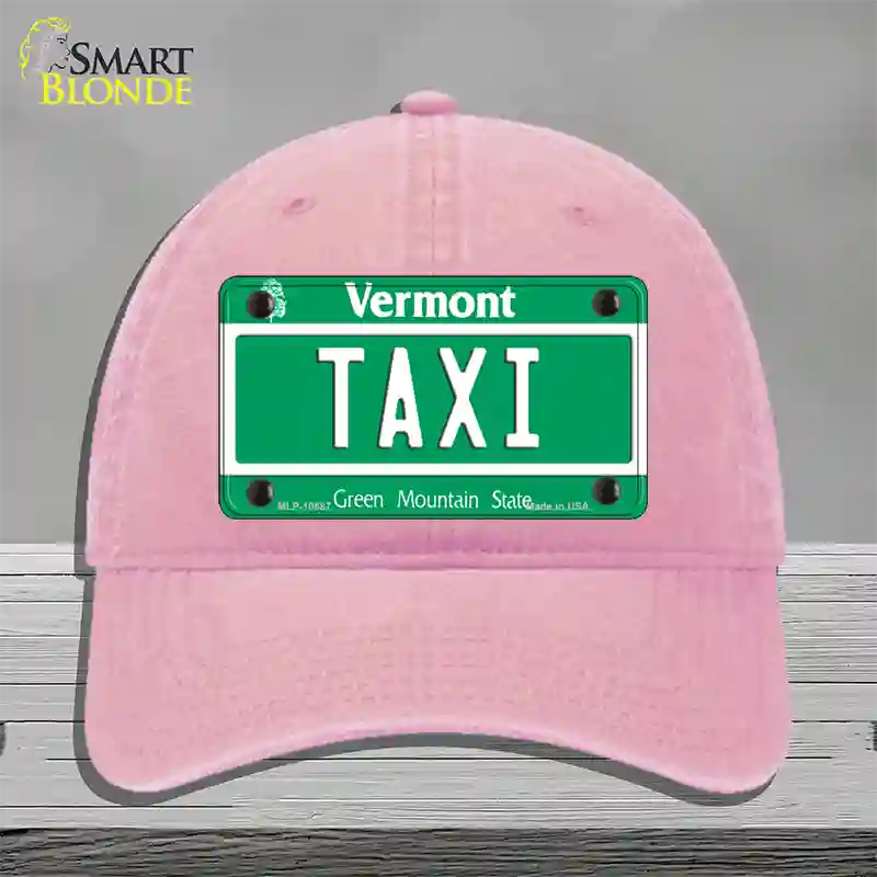 Taxi Vermont Novelty License Plate Hat Unconstructed Cotton / Pink