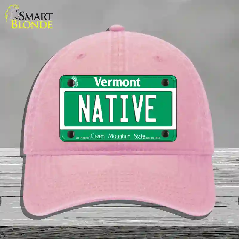 Native Vermont Novelty License Plate Hat Unconstructed Cotton / Pink