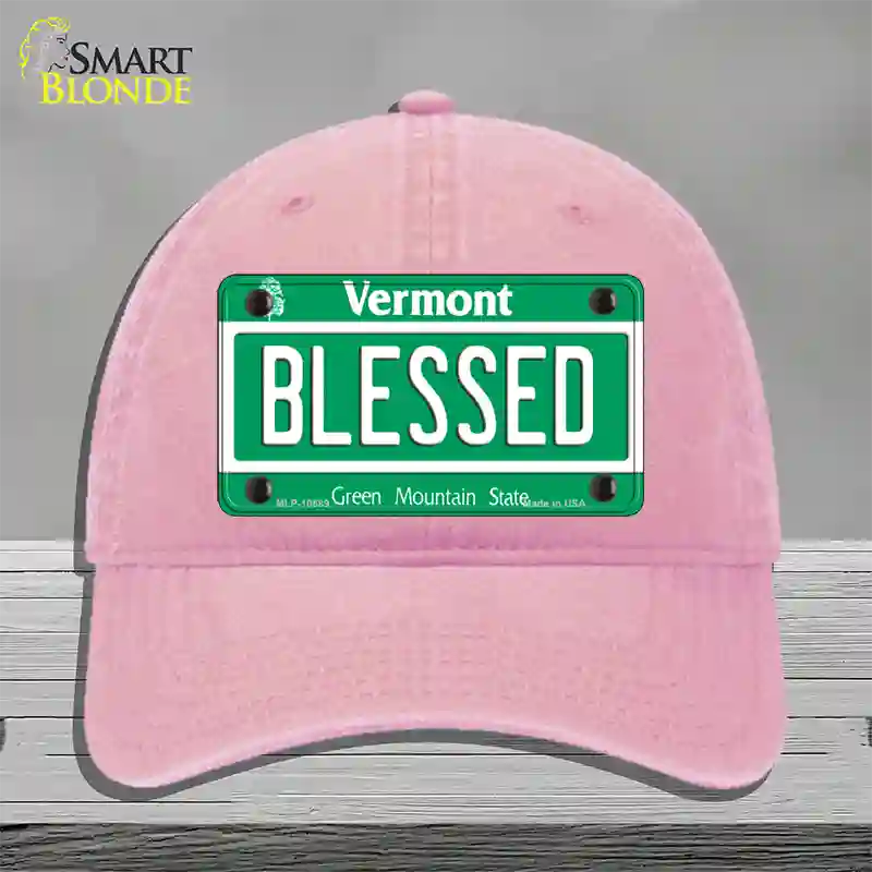 Blessed Vermont Novelty License Plate Hat Unconstructed Cotton / Pink