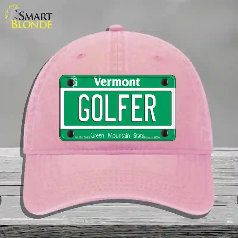 Golfer Vermont Novelty License Plate Hat Unconstructed Cotton / Pink