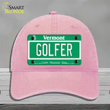 Golfer Vermont Novelty License Plate Hat Unconstructed Cotton / Pink