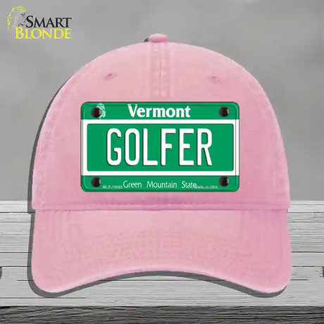 Golfer Vermont Novelty License Plate Hat Unconstructed Cotton / Pink