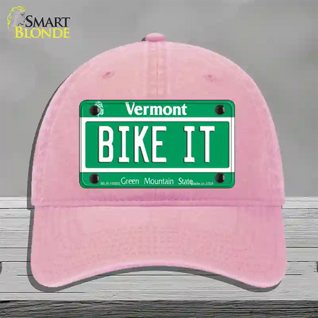 Bike It Vermont Novelty License Plate Hat Unconstructed Cotton / Pink