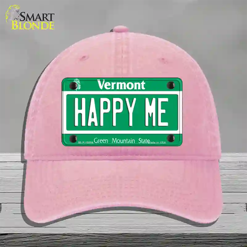 Happy Me Vermont Novelty License Plate Hat Unconstructed Cotton / Pink