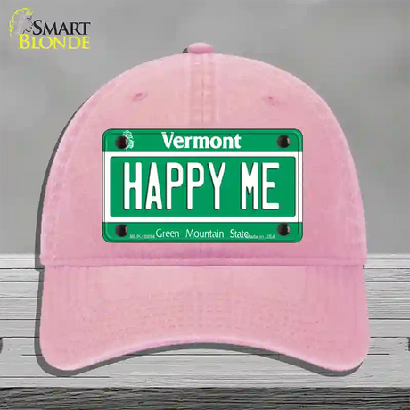 Happy Me Vermont Novelty License Plate Hat Unconstructed Cotton / Pink