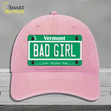 Bad Girl Vermont Novelty License Plate Hat Unconstructed Cotton / Pink