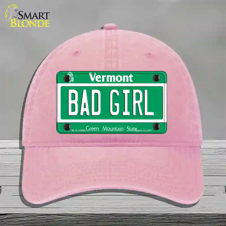 Bad Girl Vermont Novelty License Plate Hat Unconstructed Cotton / Pink