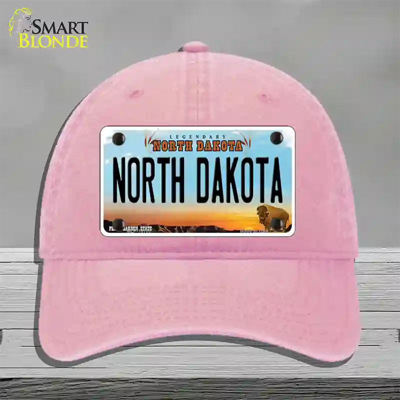 North Dakota Legendary Novelty License Plate Hat Unconstructed Cotton / Pink