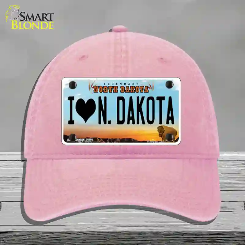 I Love North Dakota Novelty License Plate Hat Unconstructed Cotton / Pink