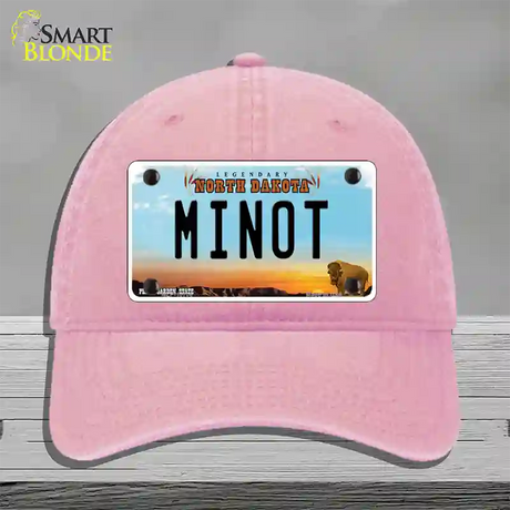 Minot North Dakota Novelty License Plate Hat Unconstructed Cotton / Pink