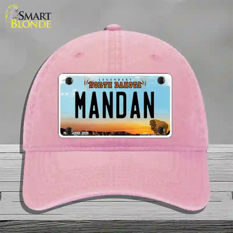 Mandan North Dakota Novelty License Plate Hat Unconstructed Cotton / Pink