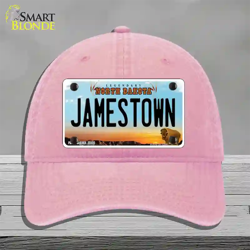 Jamestown North Dakota Novelty License Plate Hat Unconstructed Cotton / Pink