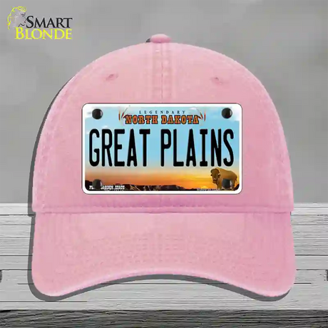 Great Plains North Dakota Novelty License Plate Hat Unconstructed Cotton / Pink