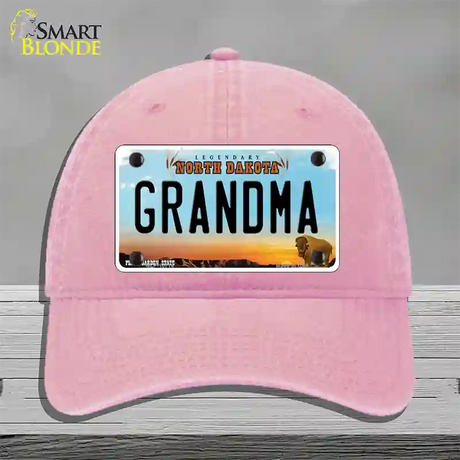 Grandma North Dakota Novelty License Plate Hat Unconstructed Cotton / Pink