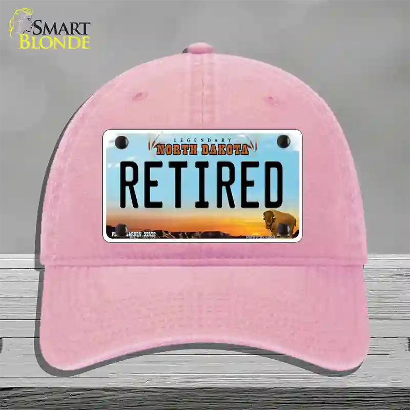 Retired North Dakota Novelty License Plate Hat Unconstructed Cotton / Pink