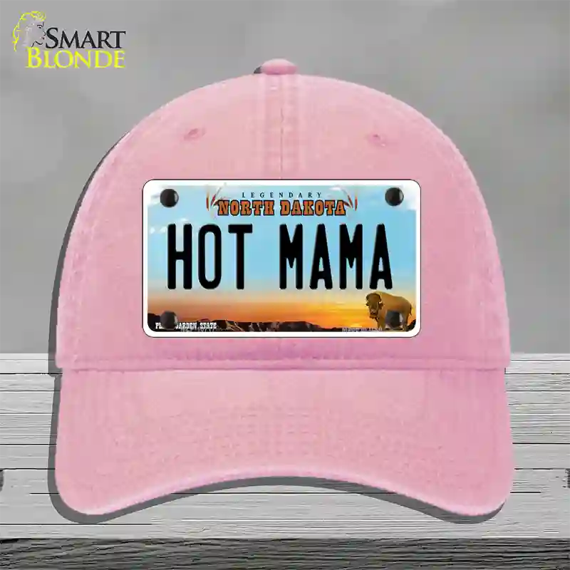 Hot Mama North Dakota Novelty License Plate Hat Unconstructed Cotton / Pink