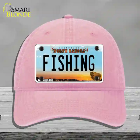 Fishing North Dakota Novelty License Plate Hat Unconstructed Cotton / Pink