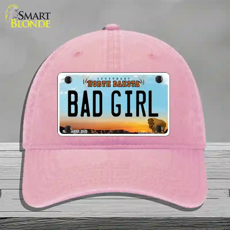 Bad Girl North Dakota Novelty License Plate Hat Unconstructed Cotton / Pink