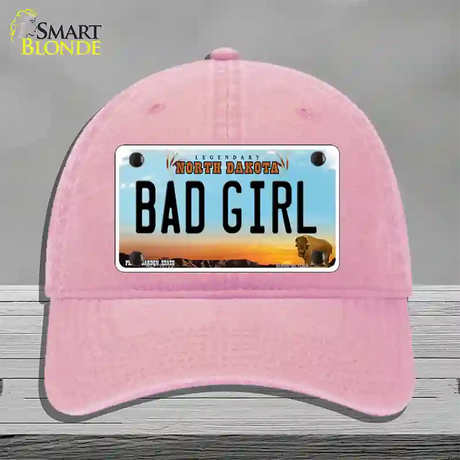 Bad Girl North Dakota Novelty License Plate Hat Unconstructed Cotton / Pink