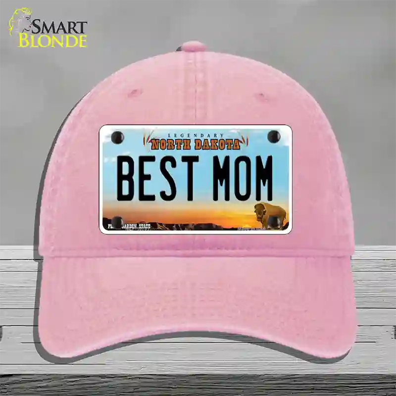 Best Mom North Dakota Novelty License Plate Hat Unconstructed Cotton / Pink