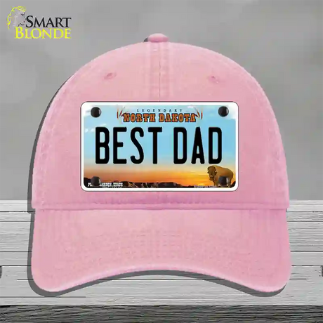 Best Dad North Dakota Novelty License Plate Hat Unconstructed Cotton / Pink