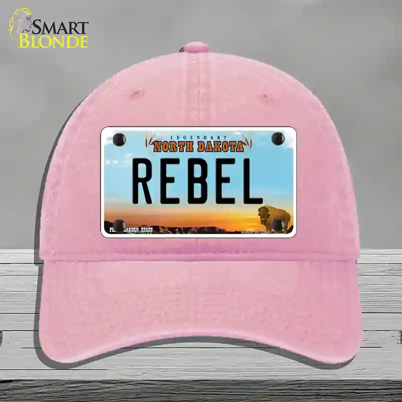 Rebel North Dakota Novelty License Plate Hat Unconstructed Cotton / Pink