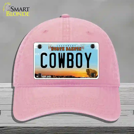 Cowboy North Dakota Novelty License Plate Hat Unconstructed Cotton / Pink