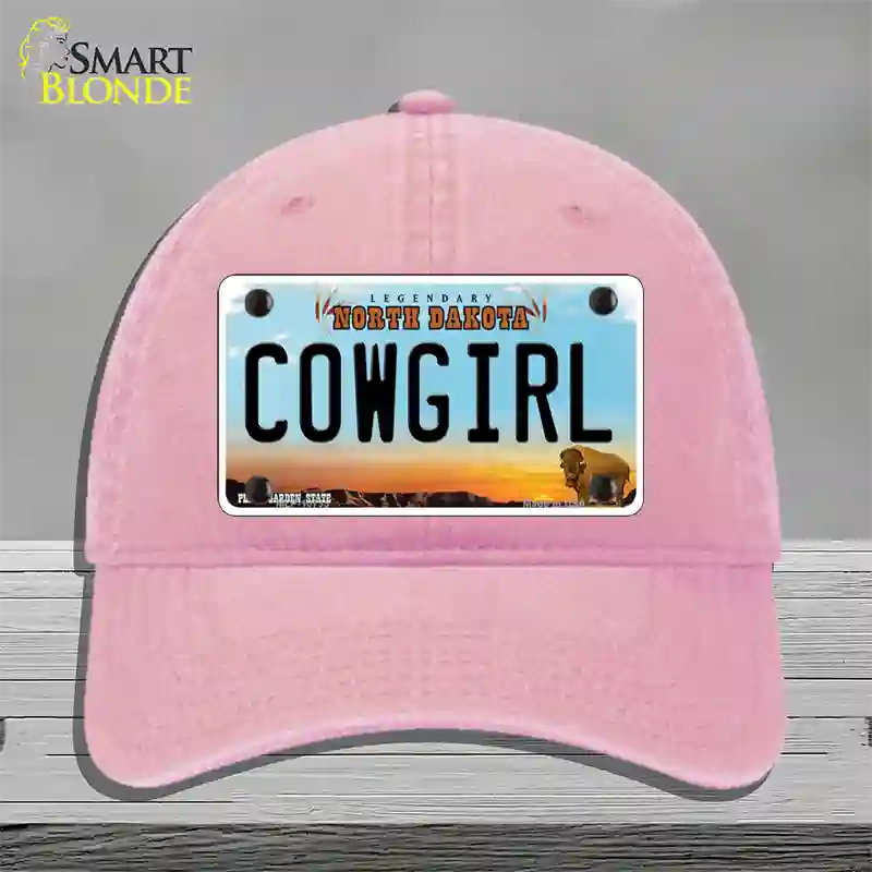 Cowgirl North Dakota Novelty License Plate Hat Unconstructed Cotton / Pink