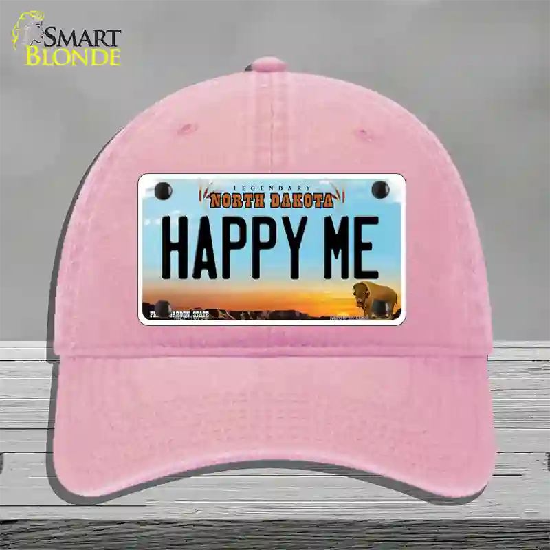 Happy Me North Dakota Novelty License Plate Hat Unconstructed Cotton / Pink